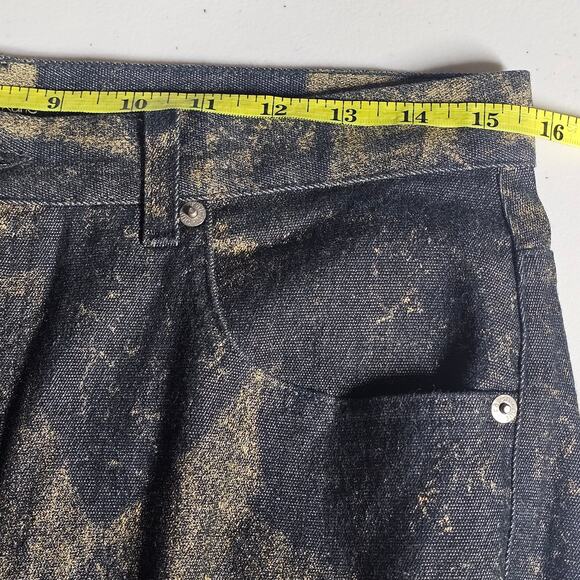 Karen Kane Dark Denim Gold Metallic Painted High Rise Jeans Art to Wear Size 10 - Picture 10 of 12